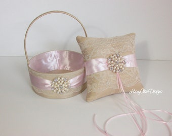 Flower Girl Basket and Ring Pillow Wedding Set - custom made