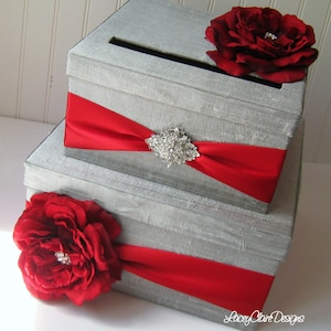 Wedding Card Boxes Custom Made Money Holder - Silver and Red