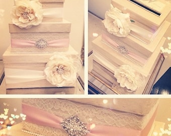 Wedding Gift Box, Bling Card Box, Rhinestone Money Holder - Custom Made