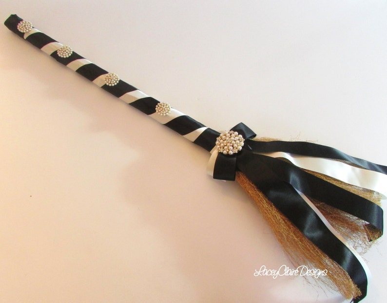 Wedding Jumping Broom, Wedding Broom, African American Jump Broom, Black and Ivory, Custom Made image 2