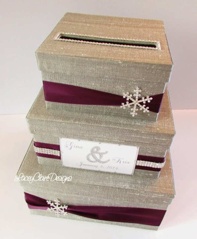 Wedding Card Box Winter Wedding Silver and Eggplant Etsy
