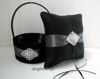 Wedding Ring Pillow and Flower Girl Basket Set Custom Made Ring Bearer pillow, basket for flower girl