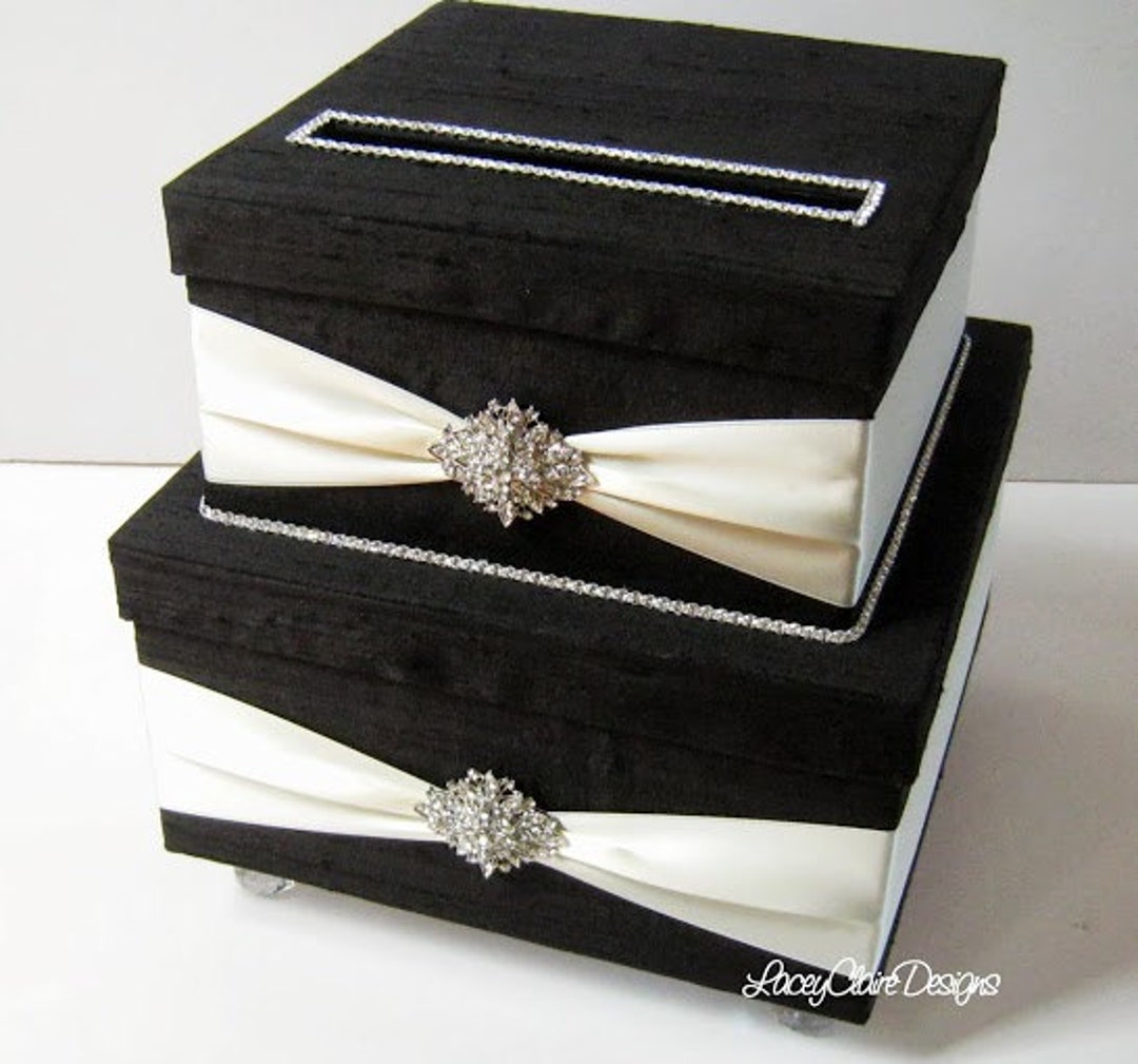Black and Ivory Wedding Card Box, Bling Card Box, Rhinestone Money Card ...
