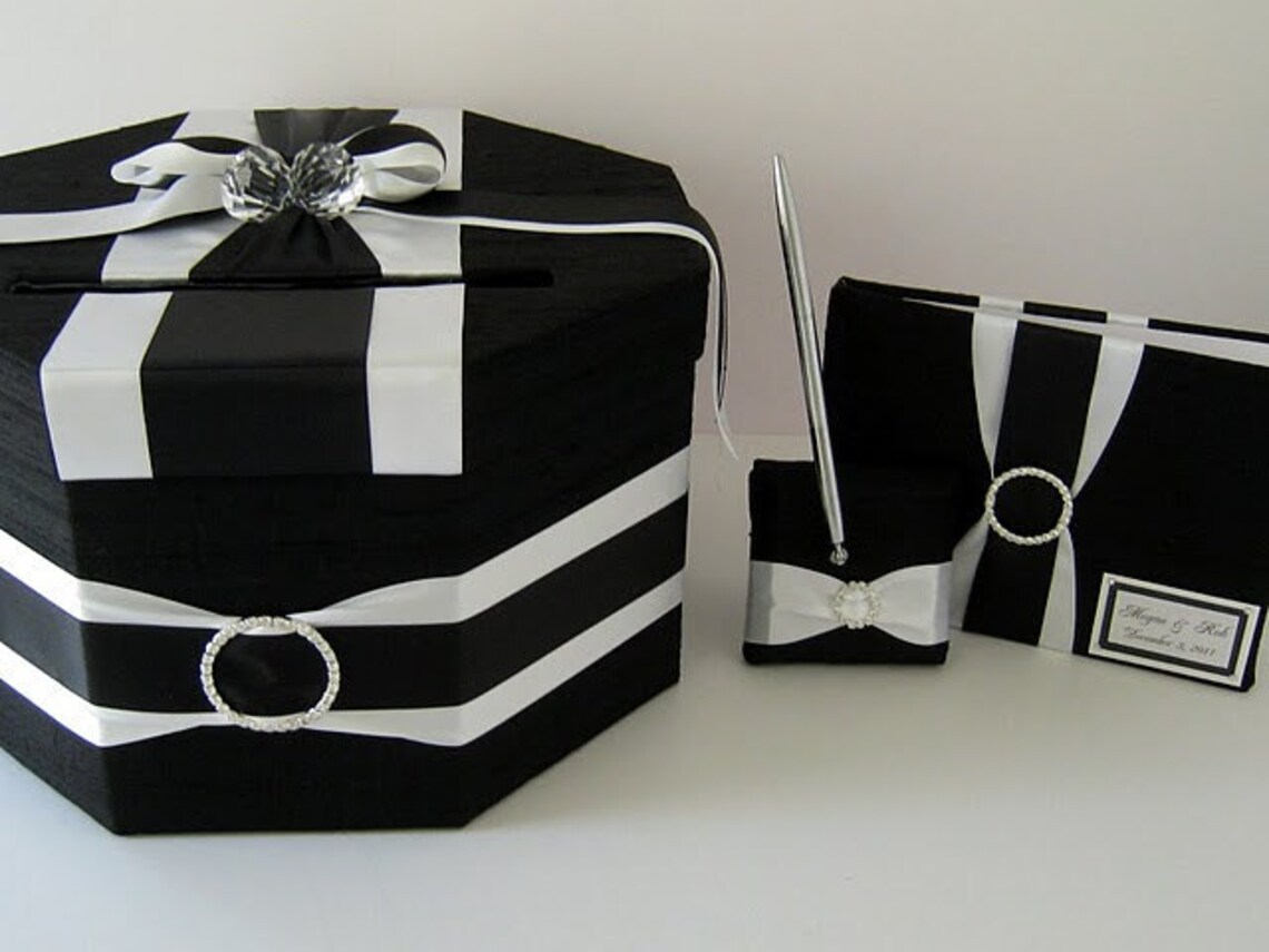 Wedding Guest Book Black and White Guest Book Wedding Memory Etsy