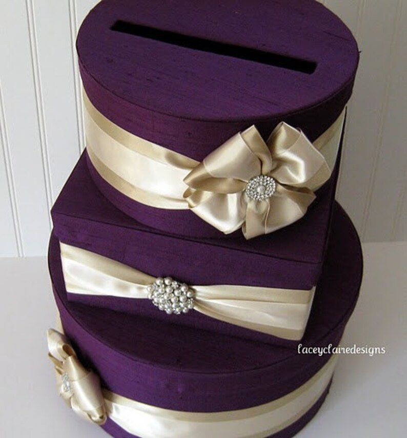 Purple Wedding Card Box, Box for Cards, Cards Holder, Envelope Box, Reception Card Box, Card box with Slot, Card Box with Lock, Custom image 2