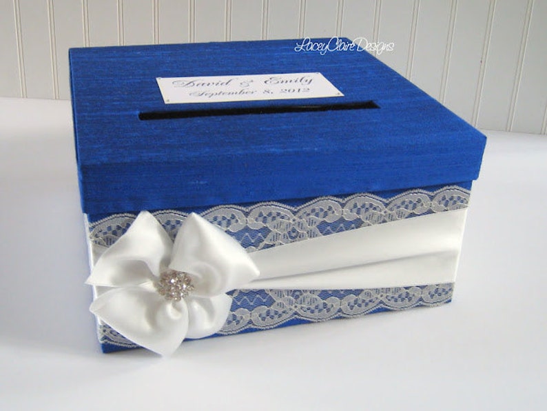 Royal Blue Card Box / Wedding Card Holder / Card Box with Slot / Locked Card Box / Reception Box / Gift Table Card Box / Wedding Box /Custom image 2