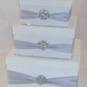 Caja de tarjeta blanca, tarjetero de boda, tarjetero, caja de tarjeta con ranura, pozo de los deseos, caja de tarjeta blanca y plateada, personalizada