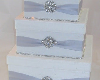 White Card Box, Wedding Card Holder, Card Holder, Card Box with Slot , Wishing Well, White and Silver Card Box, Custom