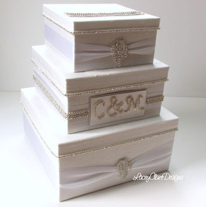 Wedding Card Box, Box for Cards, Bling Card Box, Rhinestone Money Holder, White Wedding Gift Box. Envelope Box, Custom Made image 3