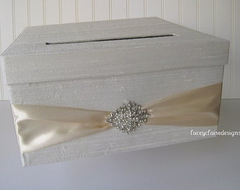 Bruiloft Card Box, Wedding Mail Box voor kaarten, Doos voor kaarten, Kaarten Container, Ivoor en Crème Money Box, Kaartenhouder, Card Boxes, Aangepaste