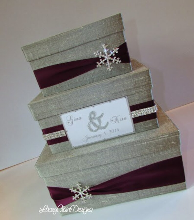 Wedding Card Box Winter Wedding Silver and Eggplant Etsy