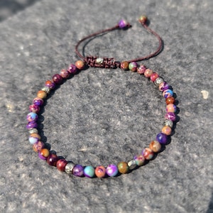 Natural Purple Imperial Stone 4mm Beaded Bracelet-Boho Bracelet-Colourful Healing Beaded Bracelet-Stylish and versatile for all genders