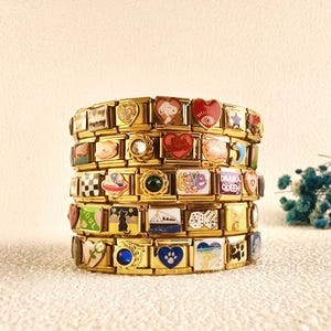 Personalized Gold Italian Charm Bracelet-Italy Charms-Dainty Jewelry Gift for Women-Vintage Mens Bracelet-Gift for Her-Custom Birthday Gift