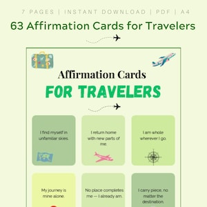 Affirmationskarten für Reisende - 63 druckbare positive Zitate für Achtsame Reisen - Digitaler Download PDF