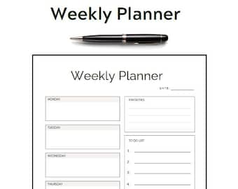 Minimalist Weekly Planner Printable, Weekly Schedule PDF, To-Do List, Priorities, Notes, Monday Start, Instant Download