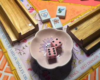 Mahjong Dice Tray Pink Flower Dice Dish Table Accessory