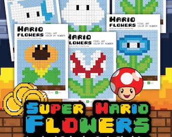 Super Mario Flowers Color by Number Pixel Art