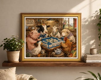 Mahjong Wall Art Printable Farm Animals Mahjong Gift