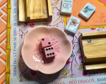Mahjong Dice Tray Pink Flower Dice Dish Table Accessory