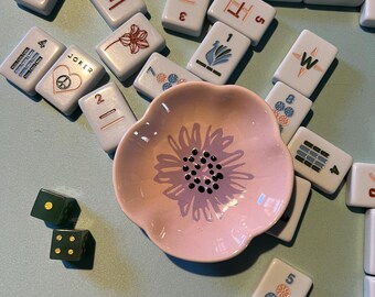 Mahjong Dice Tray Pink Flower Dice Dish Table Accessory