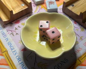 Mahjong Dice Tray Yellow Flower Dice Dish Table Accessory