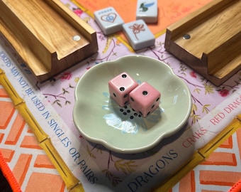 Mahjong Dice Tray Mint Green Flower Dice Dish Table Accessory