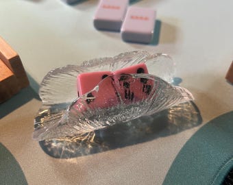 Glass Flower Mahjong Dice Tray, Ceramic Dice Dish, Table Accessory, Game Night Gift, Vintage