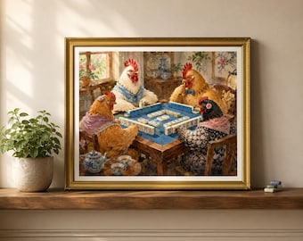 Mahjong Wall Art Printable Chickens Mahjong Gift