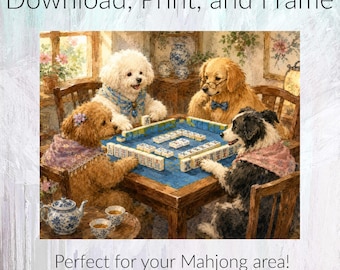 Mahjong väggkonst utskrivbar hund Mahjong present