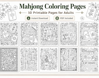 Mahjong Coloring Pages for Adults 10 Pages