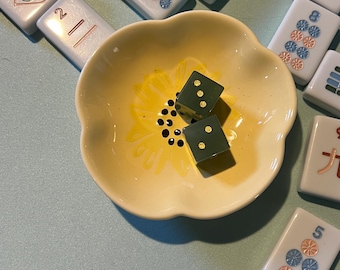 Mahjong Dice Tray Yellow Flower Dice Dish Table Accessory