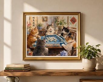 Mahjong Wall Art Printable Cats Mahjong Gift