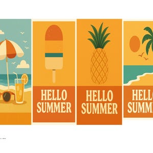 Printable Summer Postcards Set | 4 Retro Beach Designs | 5x7 in JPG | Instant Download