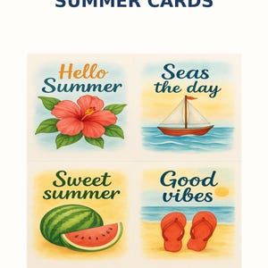 Tarjetas de felicitación de verano: ilustraciones en acuarela