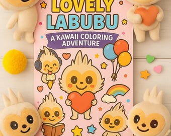 Libro para colorear Labubu: 20 páginas imprimibles kawaii + pegatinas (PDF)