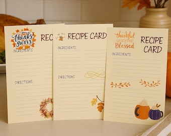 Thanksgiving Recipe Cards Printable Set of 20 | Autumn Kitchen Note Cards | Instant Download A4 Fall Recipe Templates