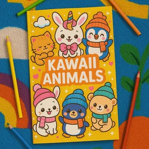 Kawaii Animal Coloring Pages for Kids – 20 Cute PDF Sheets with Bunnies, Kittens, Penguins & More – Instant Download Printable Art