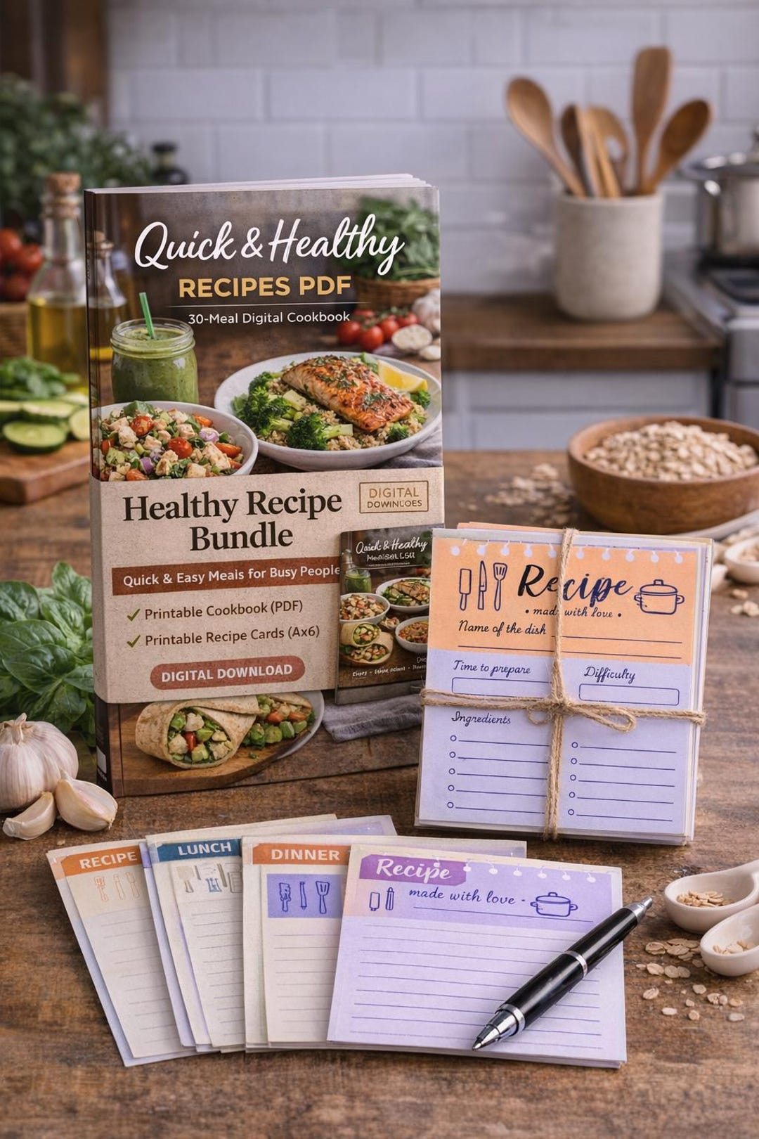 30 Healthy Recipes | Printable Cookbook + Recipe Cards (digital ...