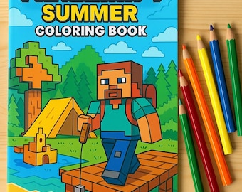 Pixel Summer Coloring Book | Pixel Art Pages for Kids | Blocky Beach, Camping & Fun Activities | Printable PDF