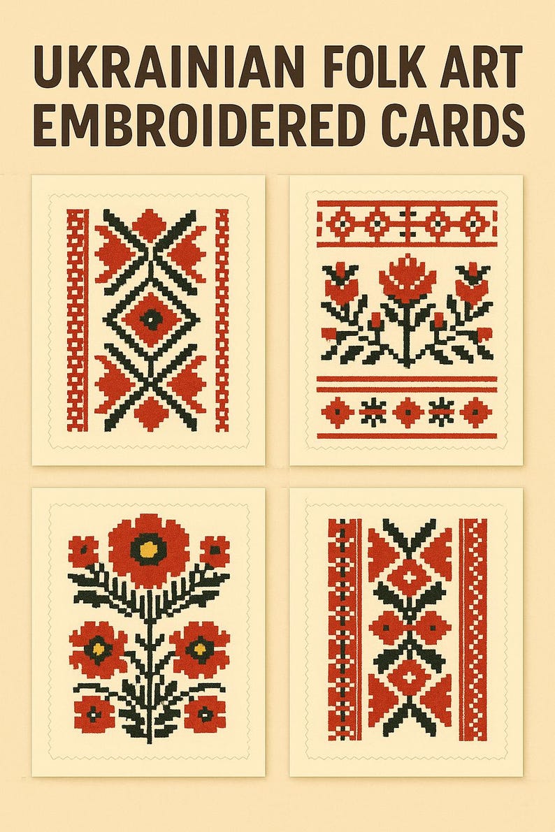Ukrainian Embroidery Postcard Set – Printable Folk Pattern Cards ...