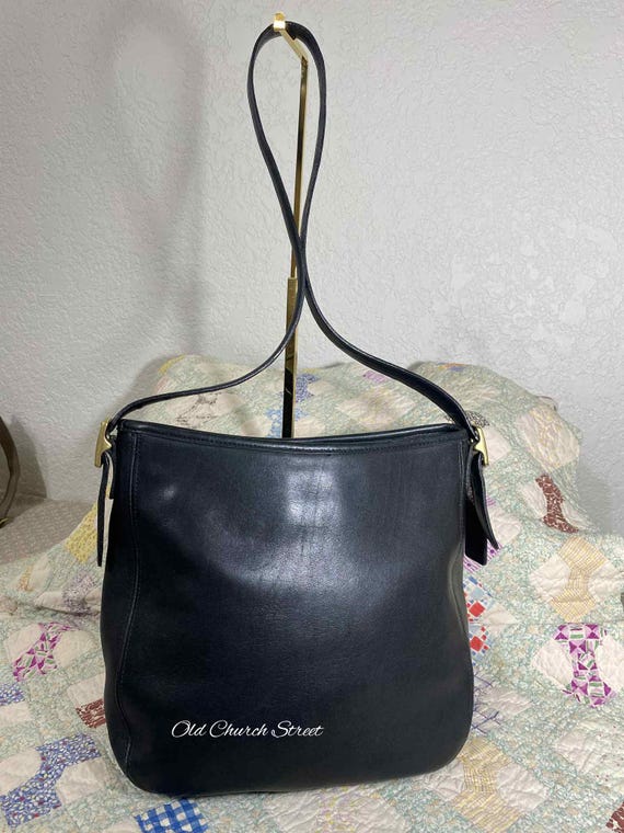 バッグ COACH Vintage Leather Black Shoulder Bag Coach Vintage Black Ridgefield Leather Crossbody w/ Turnlock 9812