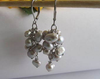 Grey Pearl Earrings,Freshwater Pearl,Pearl Earrings,Baroque Pearl Earrings,Gray Pearl Earrings, Gray Pearl, Dangle Pearl Earrings,Pearl