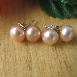 2 Set of Pearl Earrings- Peach Pearl Earrings,Bridal Gift,Wedding Pearl,925 Pearl Earrings,Pearl Earrings,Bridesmaid Gift