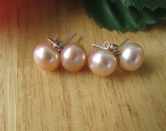 2 Set of Pearl Earrings- Peach Pearl Earrings,Bridal Gift,Wedding Pearl,925 Pearl Earrings,Pearl Earrings,Bridesmaid Gift