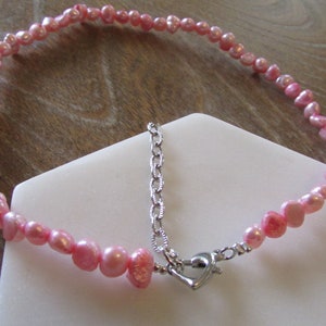 5-6mm Pink Pearl Necklace, Pink Pearl Necklace, Freshwater Pearl, Baroque Pearl Necklace, Charm Necklace, Pink Necklace, Wedding Pearl, Gift