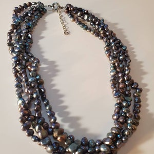 4 Strands of Peacock Pearl Necklace, Pearl Necklace, Gray Pearl Necklace, Baroque Pearl, Freshwater Pearl, Wedding Pearl, Bridesmaid Gift