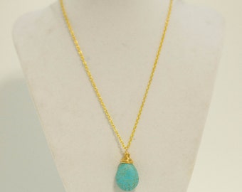 Blue Necklace, Turquoise Necklace, Gemstone Necklace, Turquoise, Turquoise Gemstone Necklace in Gold