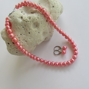 Pink Pearl Set- Pink Pearl Necklace, Pink Pearl Earrings, Freshwater Pearl, Pearl Earrings, Pink Pearl, Wedding Pearl, Bridesmaid Gift