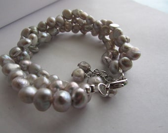 Gray Pearl Bracelet, Pearl Bracelet, Freshwater Pearl, Gray Bracelet, Wedding Pearl, Bridal Gift, Bridesmaid Gift, Birthday Gift