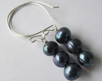Set of Two- Grey Pearl Sterling Silver Earrings,Pearl Earrings,Dangle Pearl Earrings,Grey Earrings,Pearl,Grey Pearl EarrringsPezrl